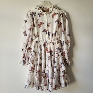 Jessakae long sleeve butterfly print tiered button down prairie dress
